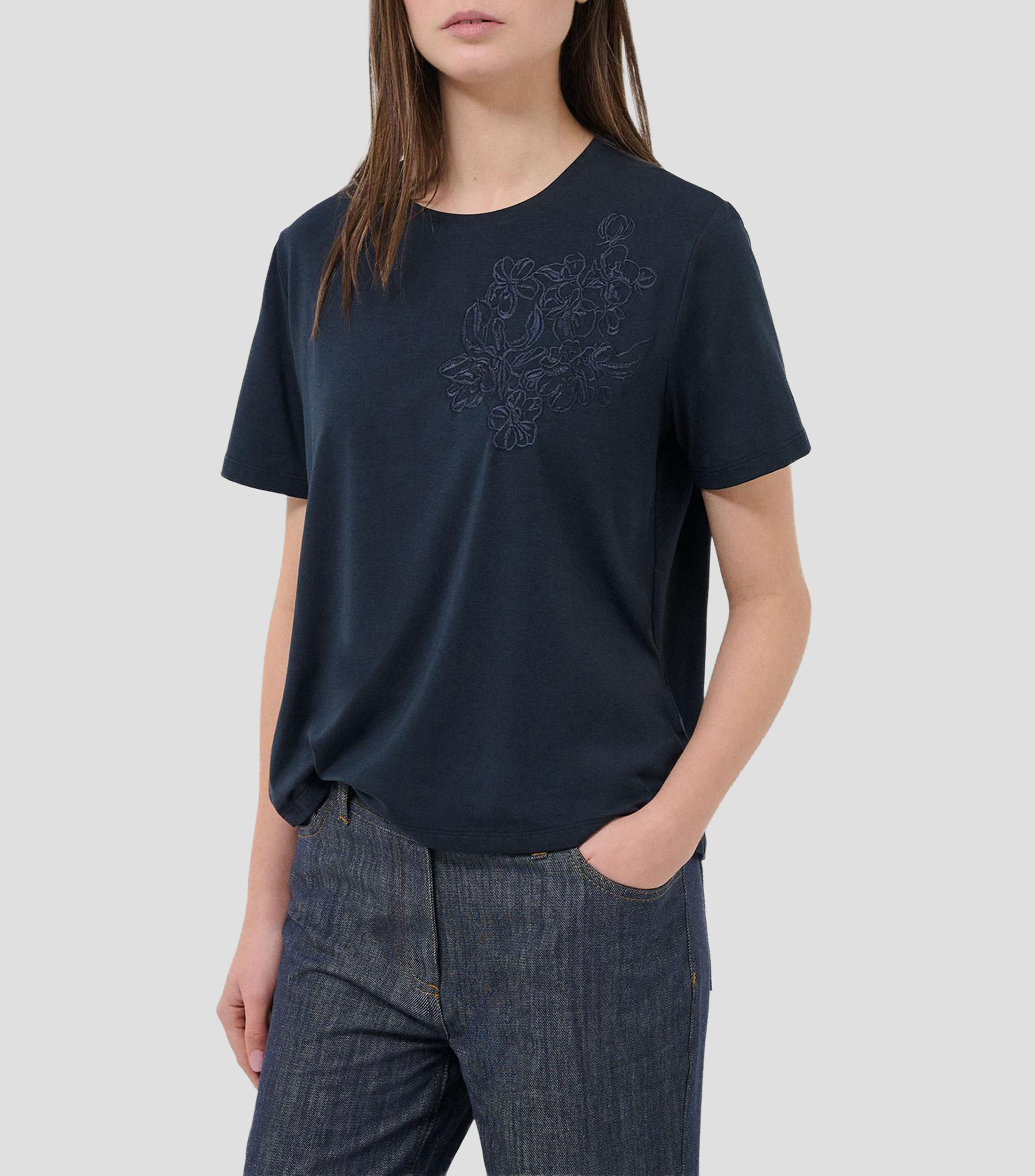 Playera cuello redondo manga corta sólido Mujer